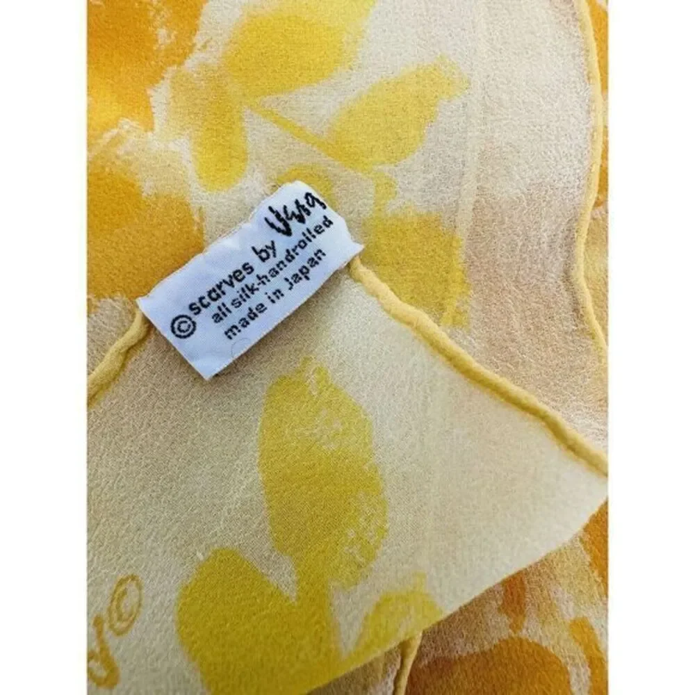 Vintage Vera Neumann 100% Silk Hand Rolled Scarf Japan Yellow Brown Floral 30x30